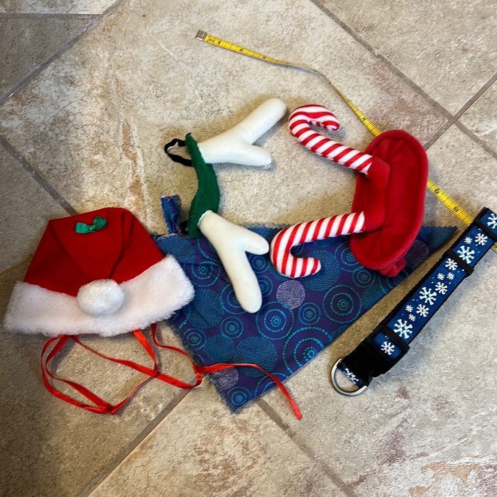 Dog Christmas Santa hat dog collar reindeer hat candy cane hat festive wear